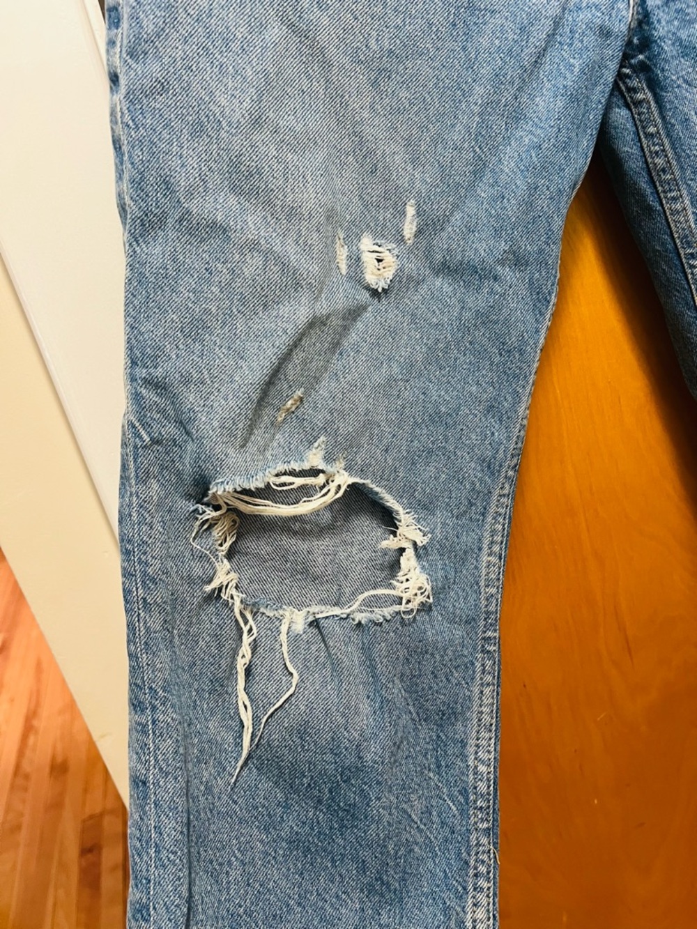 Free People Distressed Light Blue Boyfriend Jeans - Picture 4 of 7